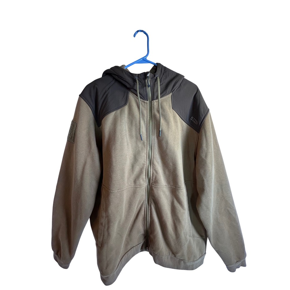 5.11 Tactical Full Zip Fleece Hoodie XL Brown Reinforced Shoulders Mens